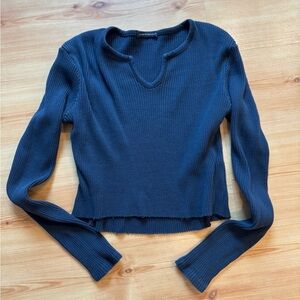 Brandy Melville Deep Blue Ribbed Blouse